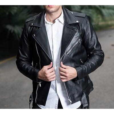 TLC leather biker jacket men - Black men's biker | Ubuy India