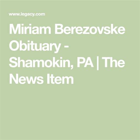Miriam Berezovske Obituary - Shamokin, PA | The News Item | Obituaries ...