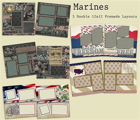 Marines Scrapbook Set - 5 Double Page Layouts : *Artwork by TreasureBox ...