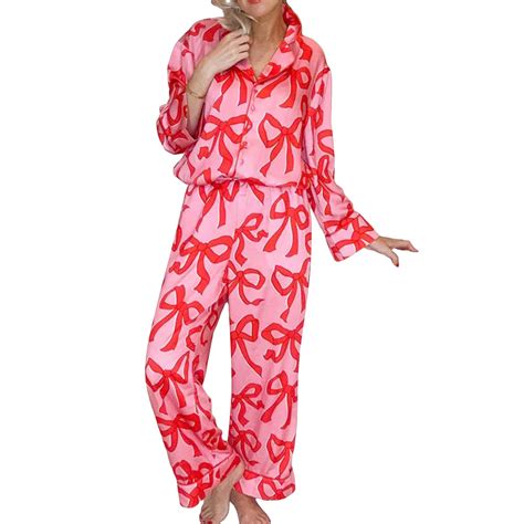 Tsultryofs Women Y2k Bow Pajama Set Two Piece Button Down Pj Outfits ...