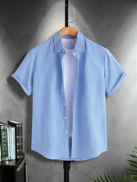 Baby Blue Button Front Shirt for Men