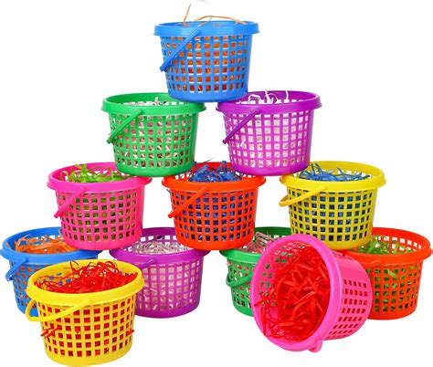 VEYLIN 12 Easter Egg Hunt Baskets with Handles Colorful Plastic Easter ...