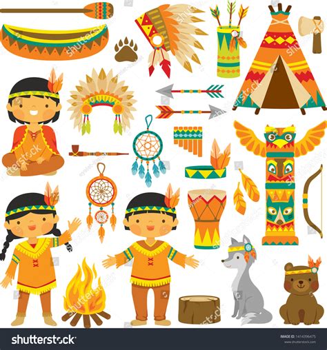 Clip Art Set Cute Native American Stock Vector (Royalty Free ...