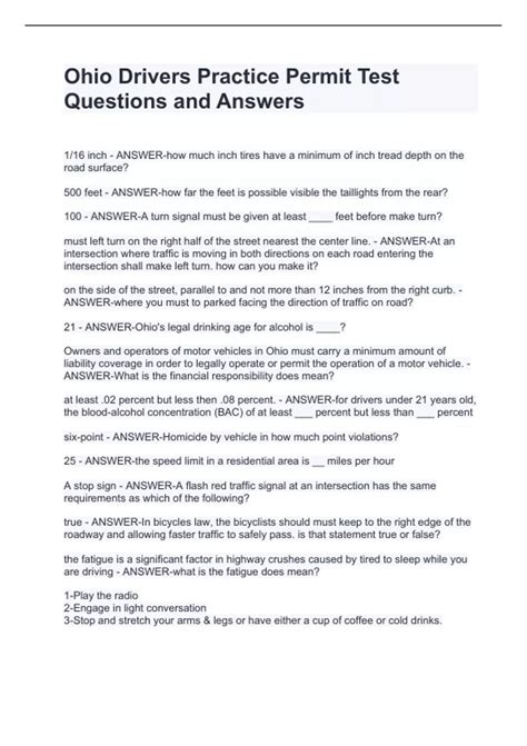 Ohio Drivers Practice Permit Test Questions and Answers - Ohio DMV ...