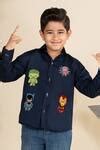 Buy Blue Cotton Satin Embroidery Superhero Motifs Shirt For Boys by ...