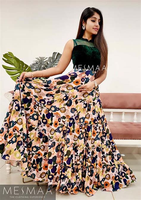 Bottle green peach floral gown – Mesmaa