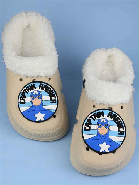 Captain America Winter Fur Beige Clogs for Boys | Yellow Bee – Yellow ...