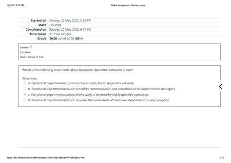 Online Assignment Attempt review - basics of management - Started on ...