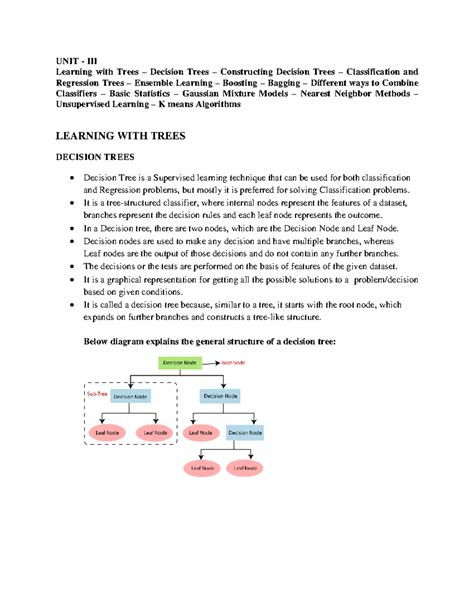 UNIT-3 Machine Learning: Decision Trees and Ensemble Methods - Studocu