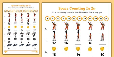 👉 Space Counting In 2s Worksheet - Twinkl - KS1