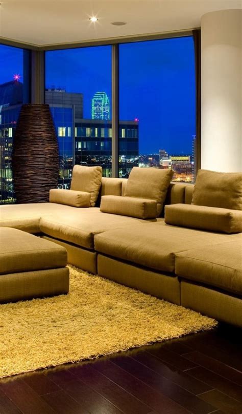 Download wallpaper lights, windows, landscape, night, interior, sofa ...