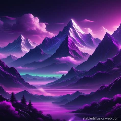 Purple and Lime Mountain Landscape with Clouds and Snow | Stable ...