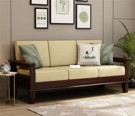 FrontWood Sheesham Wood Three Seater Sofa Set for Living Room, Home ...