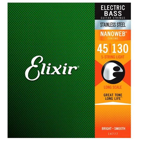 Elixir 14777 Nanoweb Electric Bass Guitar Strings Long Scale 5-String ...