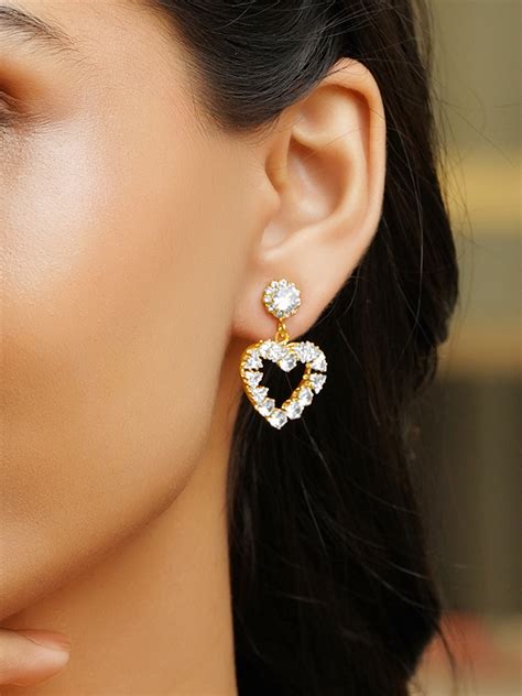 Rubans Voguish 18K Gold-Plated Crystal AD Embellished Heart-Shaped Dro