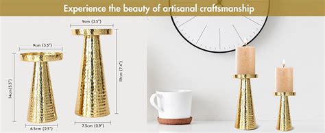 Buy Behoma Handcrafted Hammered Large Metal Pillar Candle Holder ...