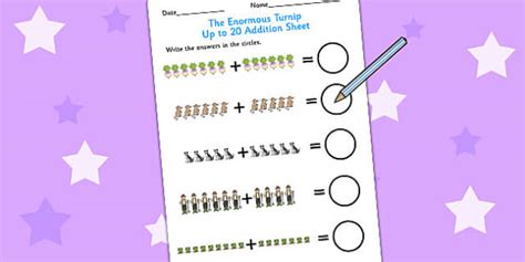 The Enormous Turnip Up To 20 Addition Sheet