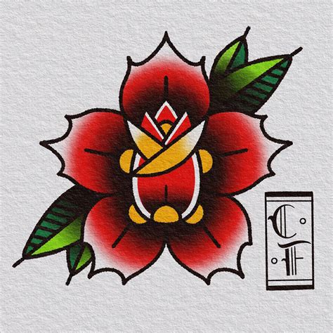 American Traditional Flower Drawing