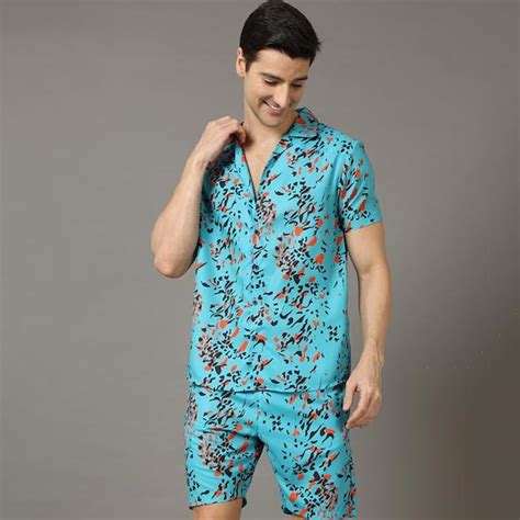 wavecolour | Men Teal & Black Printed Nightsuit
