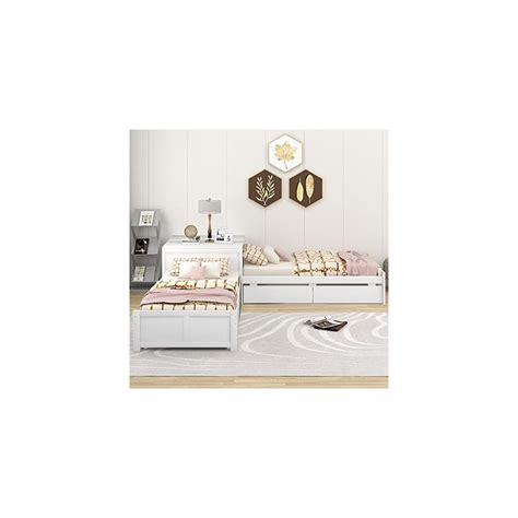 Buy Knocbel L-Shaped Twin Platform Beds with Trundle, 2 Drawers and ...