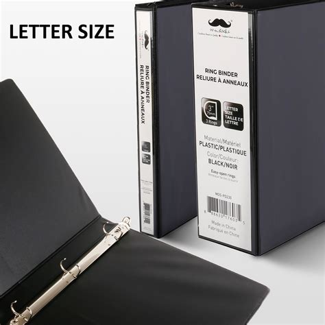 3" D-Ring Binder, Letter Size, Labor-Saving Design, Black - Moustache®
