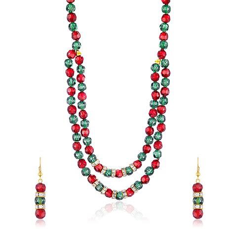 Buy Oviya Gold Plated Red Green Beady Set with Crystals For Women ...