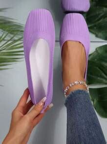 Women Square Toe Low Vamp Breathable Casual Flats Suitable For Skirt ...