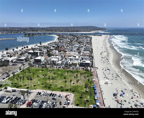 Aerial view of Mission Bay and beach in San Diego, California. USA. Famous tourist destination ...