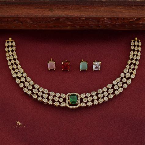 Premium Chamoli Interchangeable AD Short Neckpiece With Earring – Adore ...