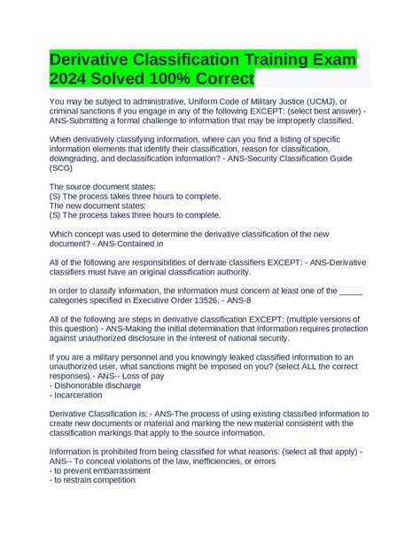 Derivative Classification Training Exam 2024 Solved 100% Correct ...