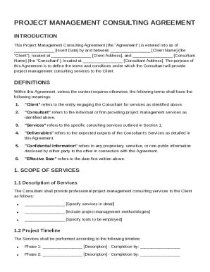 Fillable Online Project Management Consulting Agreement Template Fax ...