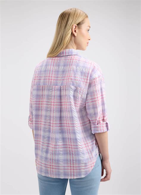 Women Purple Check Full Sleeve Oversized Shirt | Pepe Jeans India