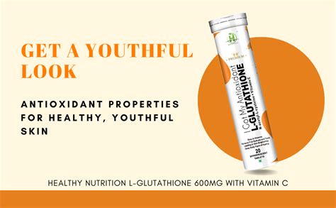 Healthy Nutrition L-Glutathione 600mg Vitamin C 20 Tablets 80g