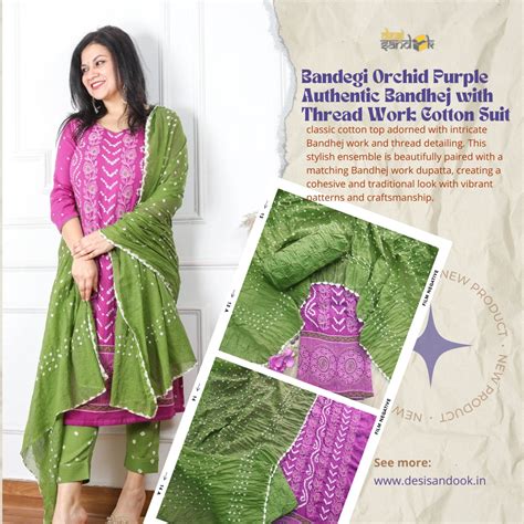 Bandegi Orchid Purple Authentic Bandhej with Thread Work Cotton Suit S ...