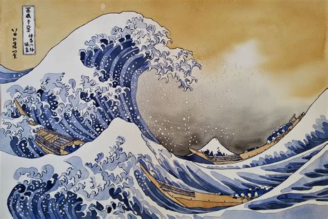 The Great Wave off Kanagawa Reproduction, Original Watercolor 34x50 cm ...