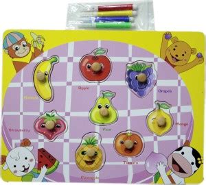 Hnt Kids wooden pegged fruits board with colouring activity and sketch ...