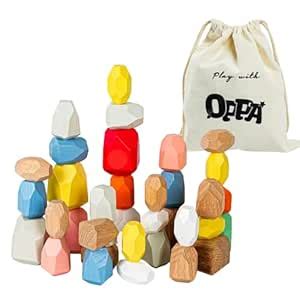 OPPA 36PCS Wooden Stacking Rocks, Montessori Sensory Toys for Toddlers ...