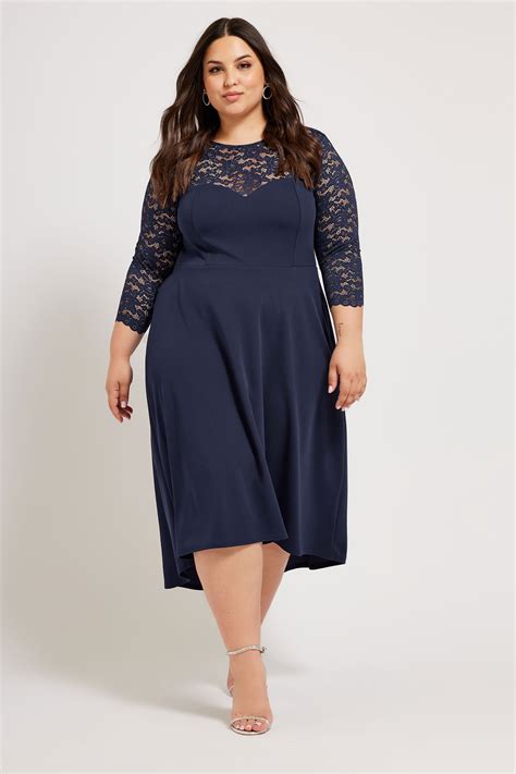 YOURS LONDON Plus Size Navy Blue Lace Sweetheart Dress | Yours Clothing