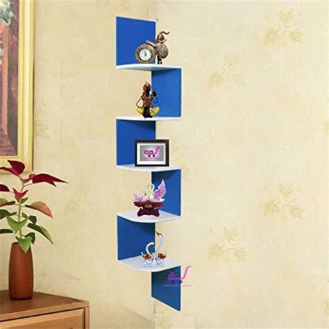 Heavenart Wooden Zig Zag Floating Wall Mount Corner Shelf living room ...