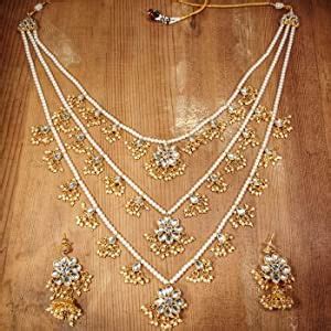 I Jewels 3 Layered Multi Strand Floral Kundan & Pearl Beaded Necklace ...
