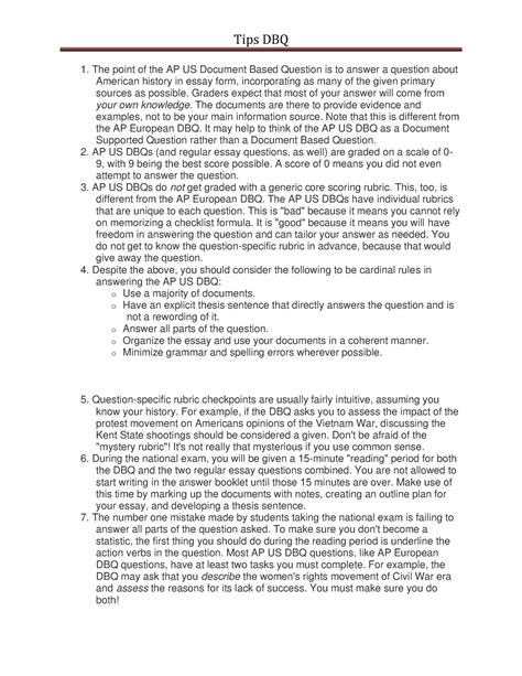 Tips DBQ - american history - The point of the AP US Document Based ...