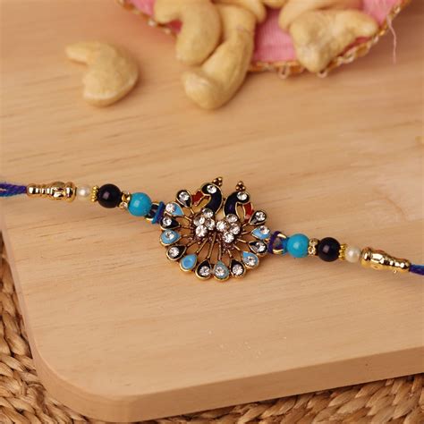 Peacock Stone Embellished Rakhi – The Knot Company