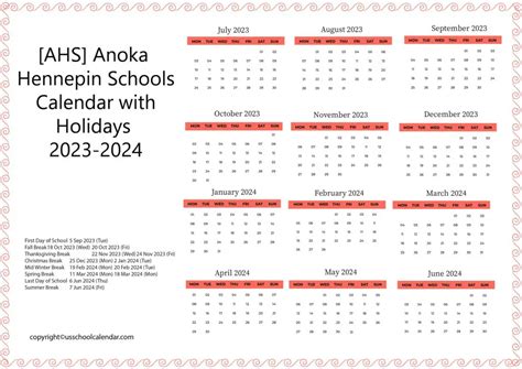 Anoka Hennepin School District Calendar - US School Calendar