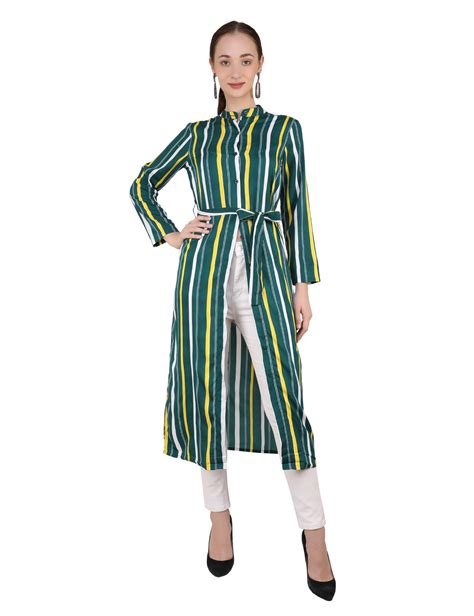 Emeros Mandarin Collar Dark Green Button-up Tie-Waist Shirt Dress