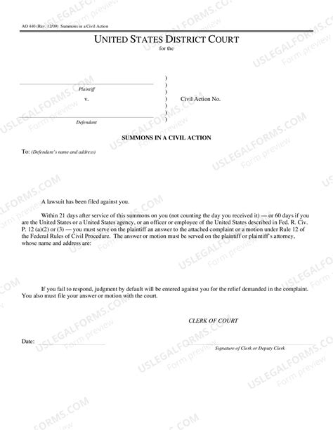 Florida Federal Court Summons or Service of Process | US Legal Forms