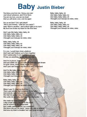 Justin Bieber Baby Lyrics Sheet | Printables From Books/Music/Movies/…