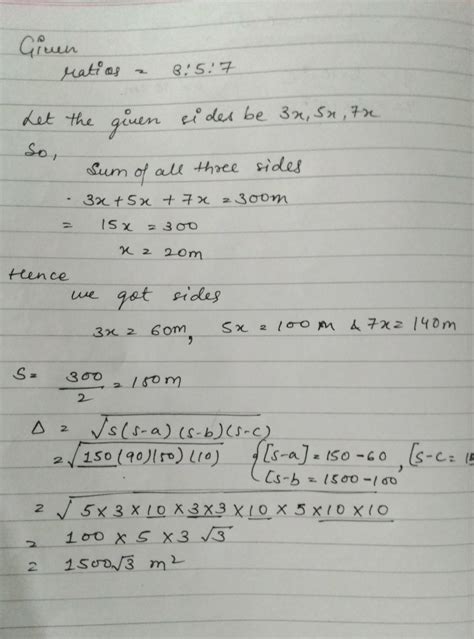 hi meanstwo sides of a triangle are in the ratio 3 ratio 5 ratio 7 and ...