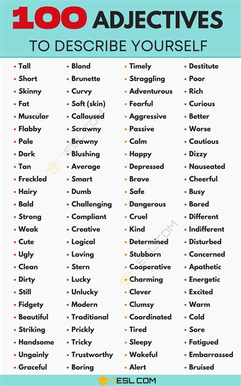 300+ Best Words and Adjectives to Describe Yourself (for Any Situation) • 7ESL | Good adjectives ...