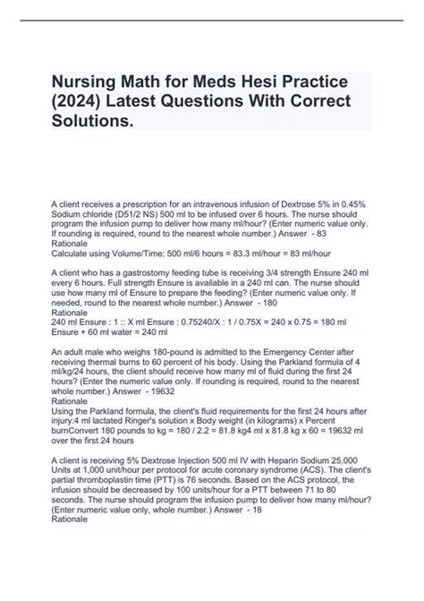 Image result for Nursing Math Practice Problems