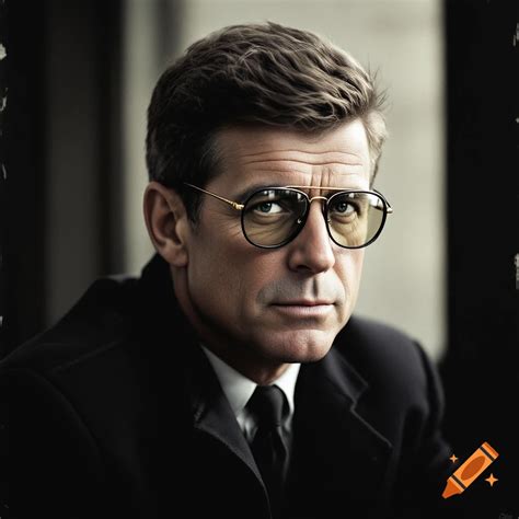 Black and white portrait of a man in glasses and a suit on Craiyon